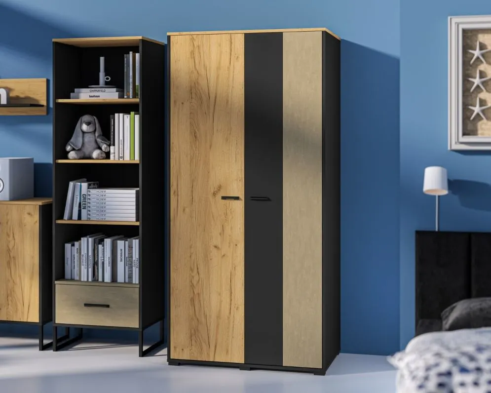 Szafa młodzieżowa COLT 02 2D dąb złoty craft/czarna I sklep meblowy MIRAT. styl LOFT kolekcja COLT