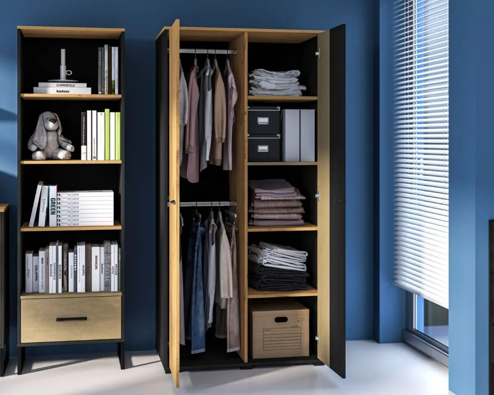 Szafa młodzieżowa COLT 02 2D dąb złoty craft/czarna I sklep meblowy MIRAT. styl LOFT kolekcja COLT