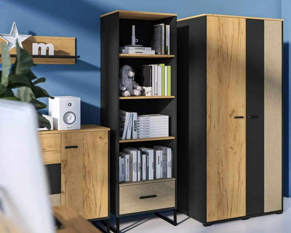 Regał COLT dąb złoty craft/czarny I sklep meblowy MIRAT. styl LOFT kolekcja COLT