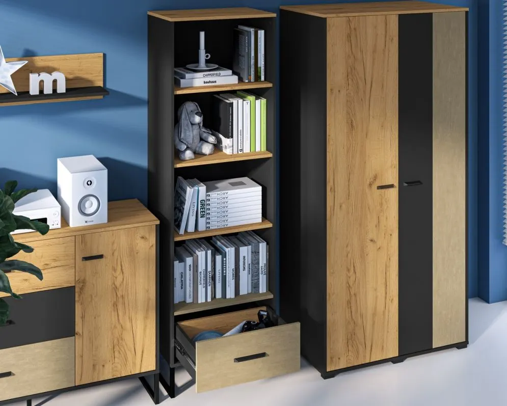 Regał COLT dąb złoty craft/czarny I sklep meblowy MIRAT. styl LOFT kolekcja COLT