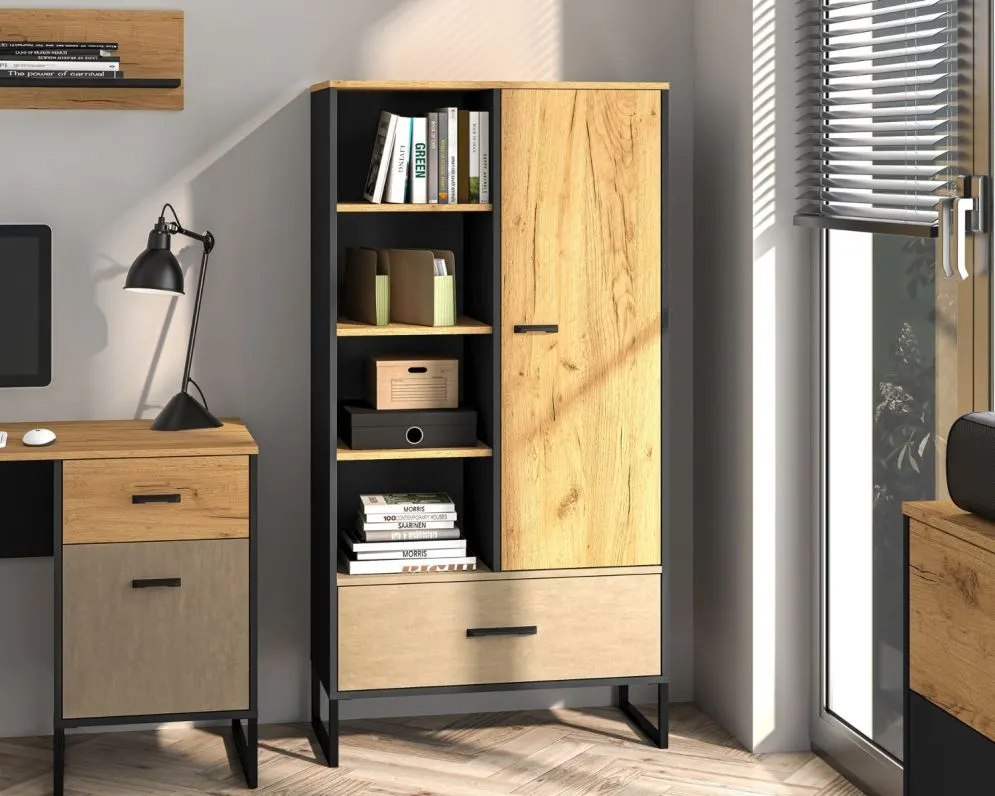 Regał niski COLT dąb złoty craft/czarny I sklep meblowy MIRAT. styl LOFT kolekcja COLT