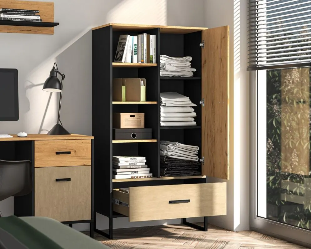 Regał niski COLT dąb złoty craft/czarny I sklep meblowy MIRAT. styl LOFT kolekcja COLT