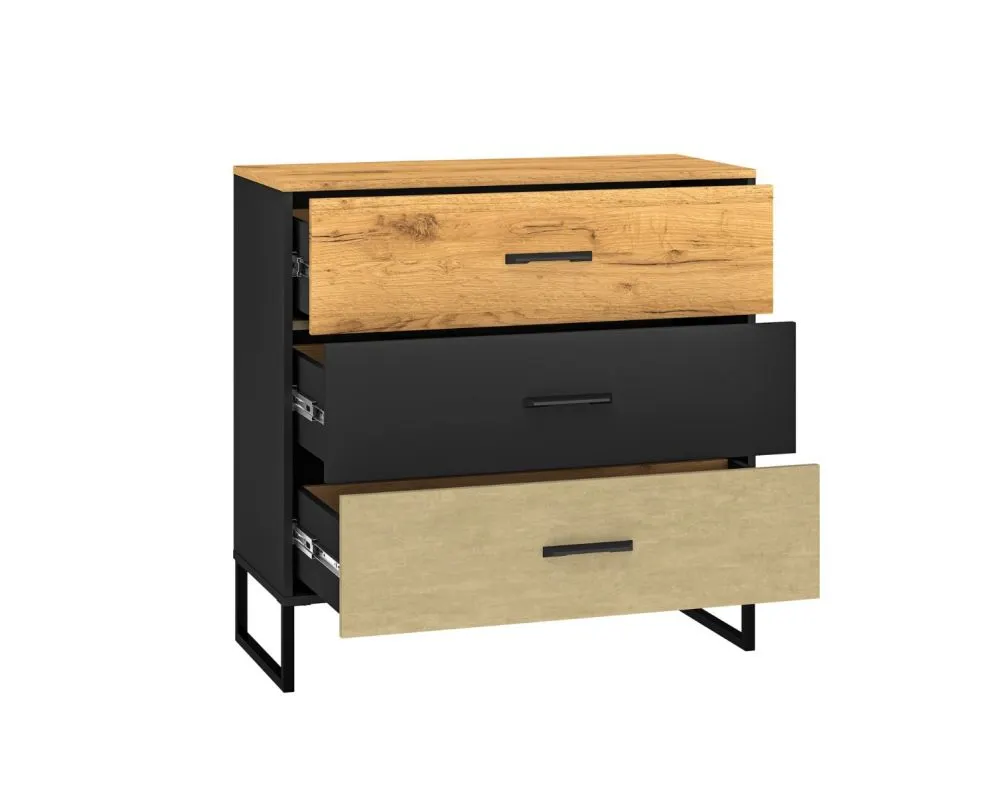 Komoda COLT 05 3S 90 dąb złoty craft/czarna I sklep meblowy MIRAT. styl LOFT kolekcja COLT