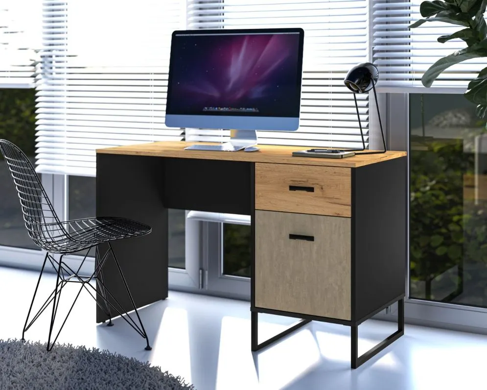 Biurko młodzieżowe COLT 07 dąb złoty craft/czarne I sklep meblowy MIRAT. styl LOFT kolekcja COLT