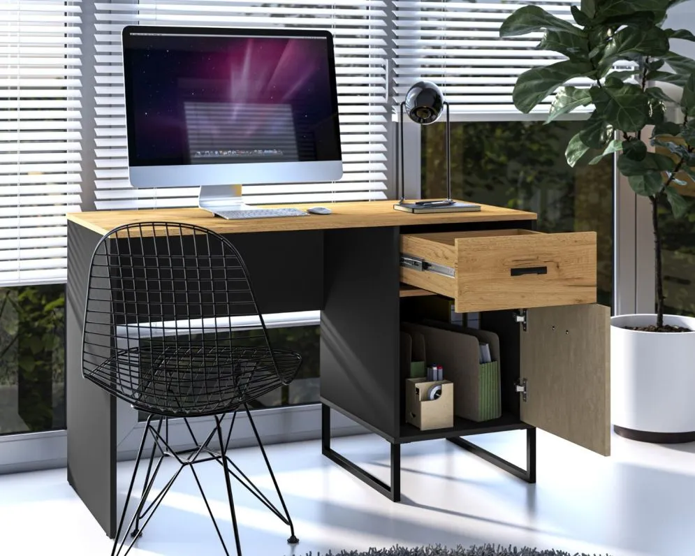 Biurko młodzieżowe COLT 07 dąb złoty craft/czarne I sklep meblowy MIRAT. styl LOFT kolekcja COLT