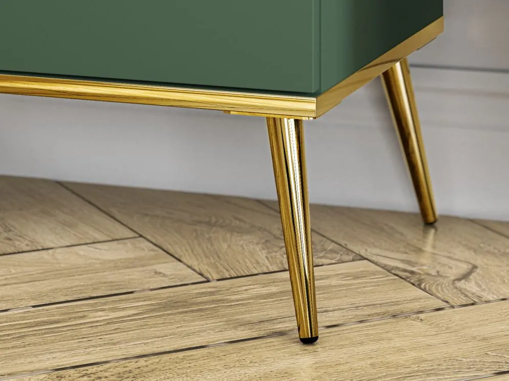 Witryna wysoka GRIN zielona ze szklanymi półkami do salonu I sklep meblowy MIRAT. kolekcja GRIN