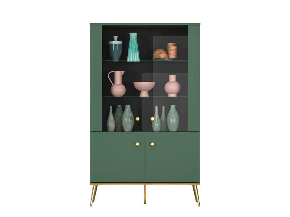 Witryna niska GRIN zielona do salonu polskiej produkcji I sklep meblowy MIRAT. styl GLAMOUR