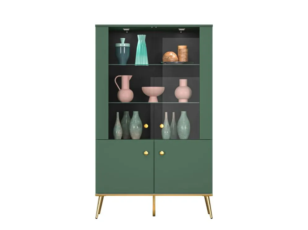 Witryna niska GRIN zielona do salonu polskiej produkcji I sklep meblowy MIRAT. styl GLAMOUR