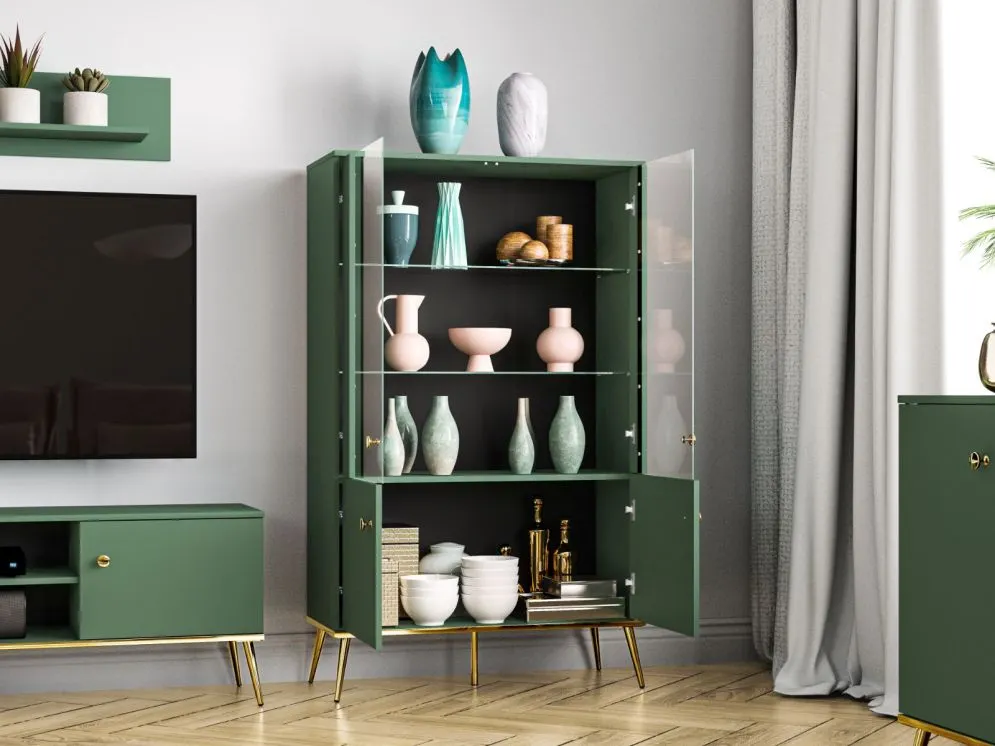 Witryna niska GRIN zielona do salonu polskiej produkcji I sklep meblowy MIRAT. styl GLAMOUR