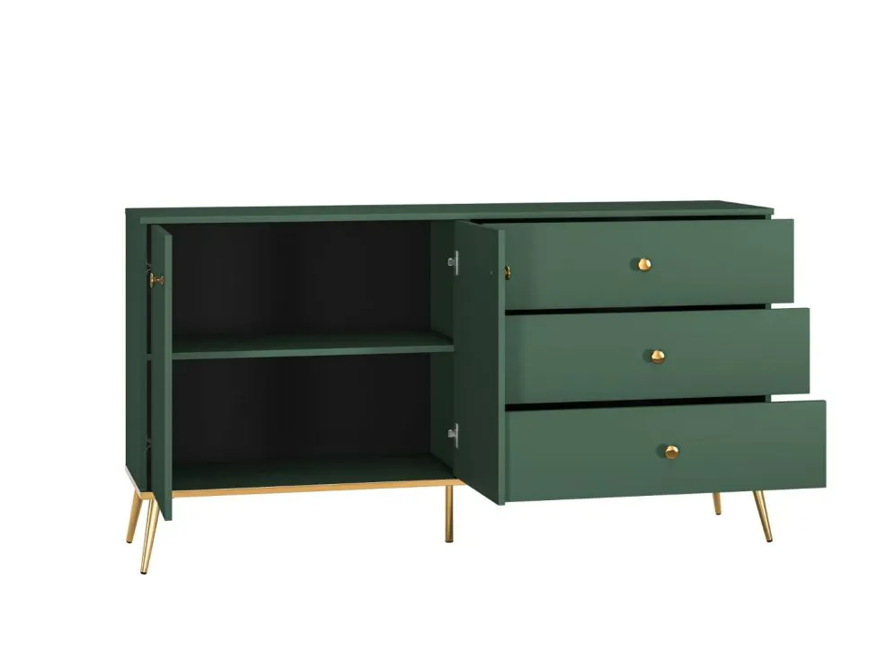 Komoda GRIN 2D3S zielona dwudrzwiowa nowoczesna I sklep meblowy MIRAT. styl GLAMOUR