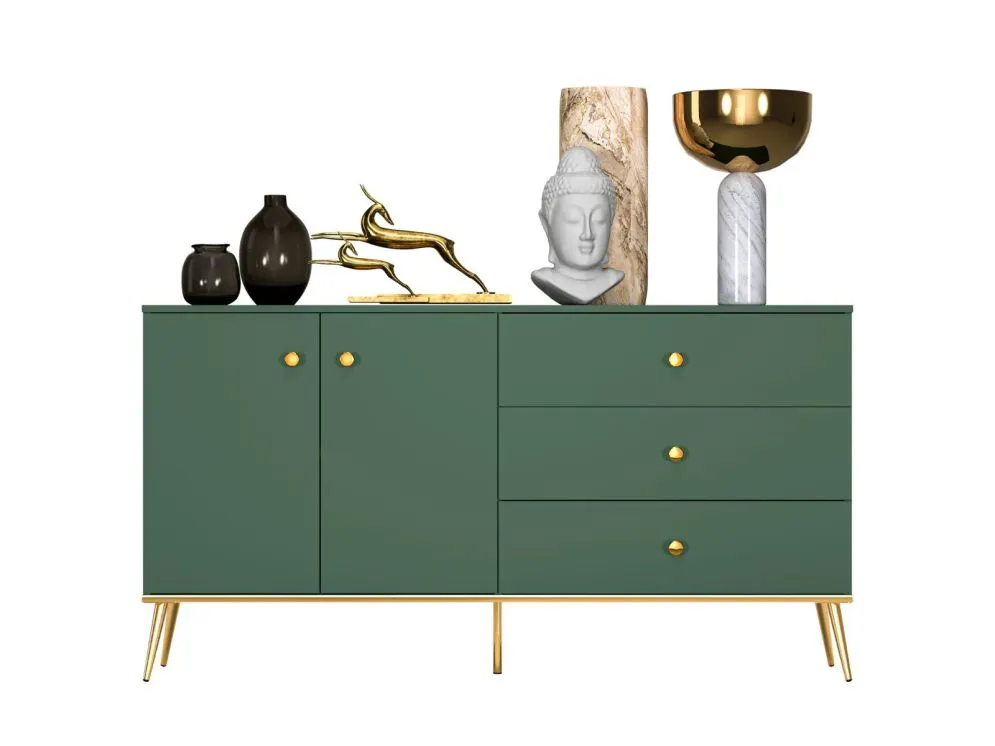 Komoda GRIN 2D3S zielona dwudrzwiowa nowoczesna I sklep meblowy MIRAT. styl GLAMOUR