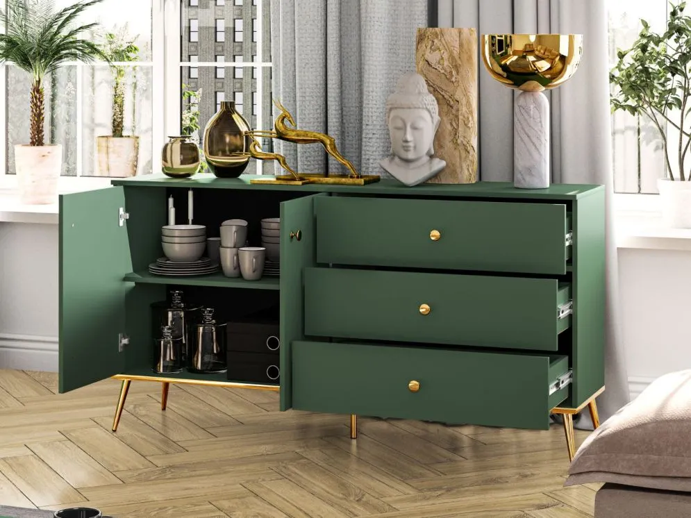 Komoda GRIN 2D3S zielona dwudrzwiowa nowoczesna I sklep meblowy MIRAT. styl GLAMOUR