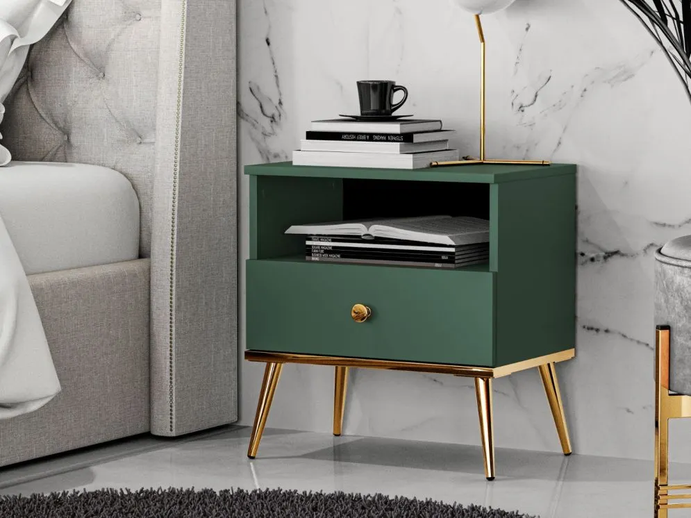 Szafka nocna GRIN 1S zielona do sypialni w stylu glamour I sklep meblowy MIRAT. styl GLAMOUR kolekcja GRIN