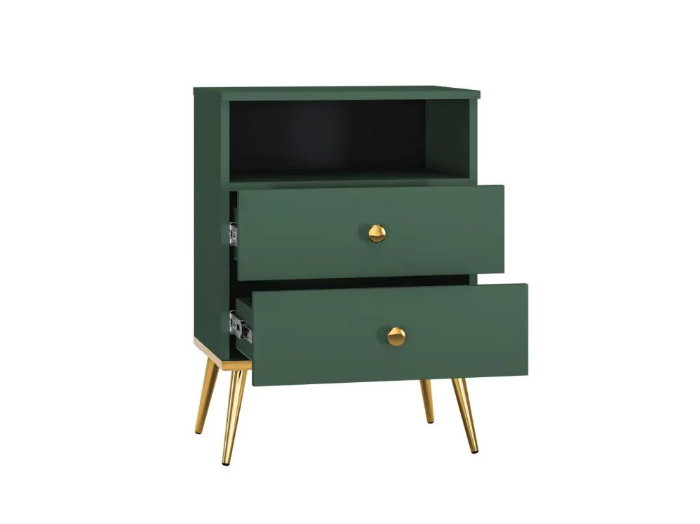 Szafka nocna GRIN 2S zielona z półką polskiej produkcji I sklep meblowy MIRAT. styl GLAMOUR kolekcja GRIN