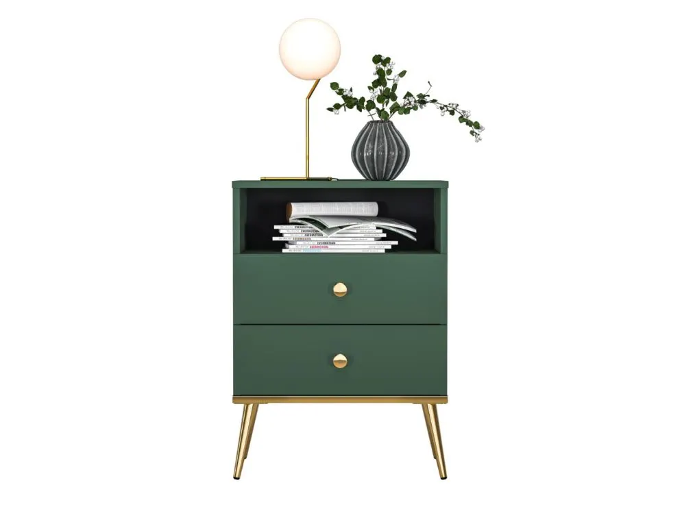 Szafka nocna GRIN 2S zielona z półką polskiej produkcji I sklep meblowy MIRAT. styl GLAMOUR kolekcja GRIN