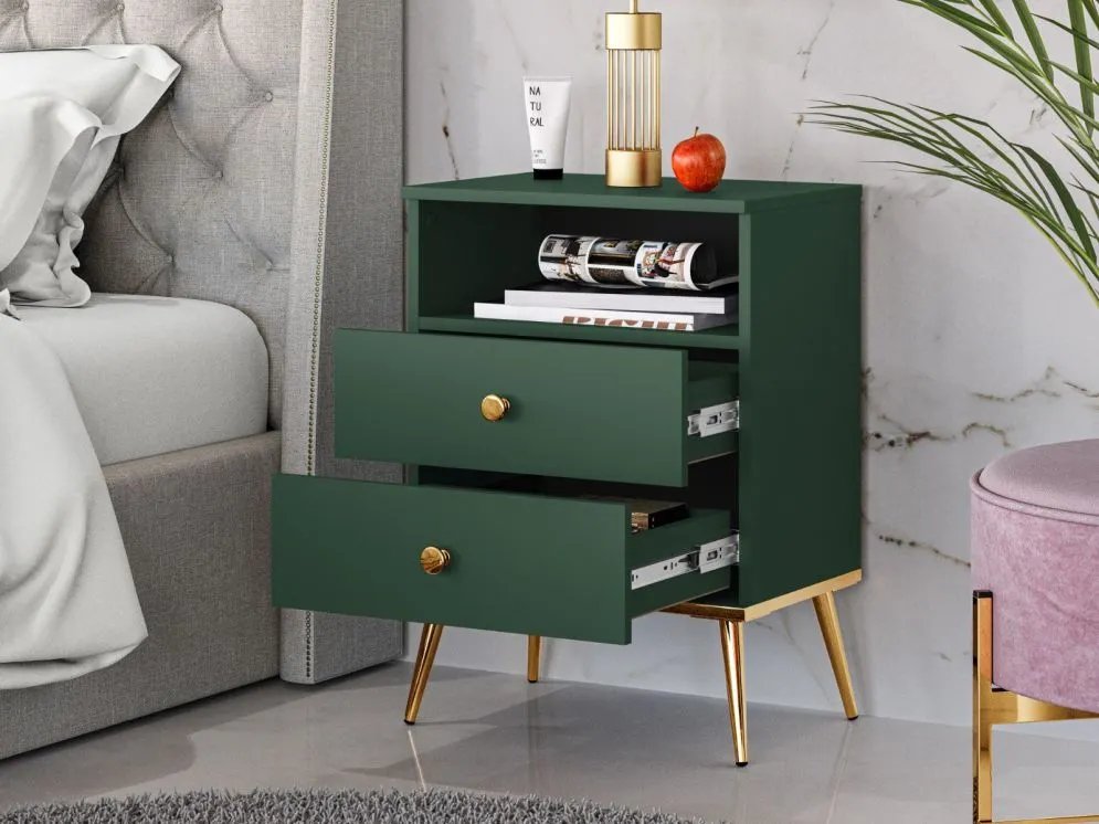 Szafka nocna GRIN 2S zielona z półką polskiej produkcji I sklep meblowy MIRAT. styl GLAMOUR kolekcja GRIN