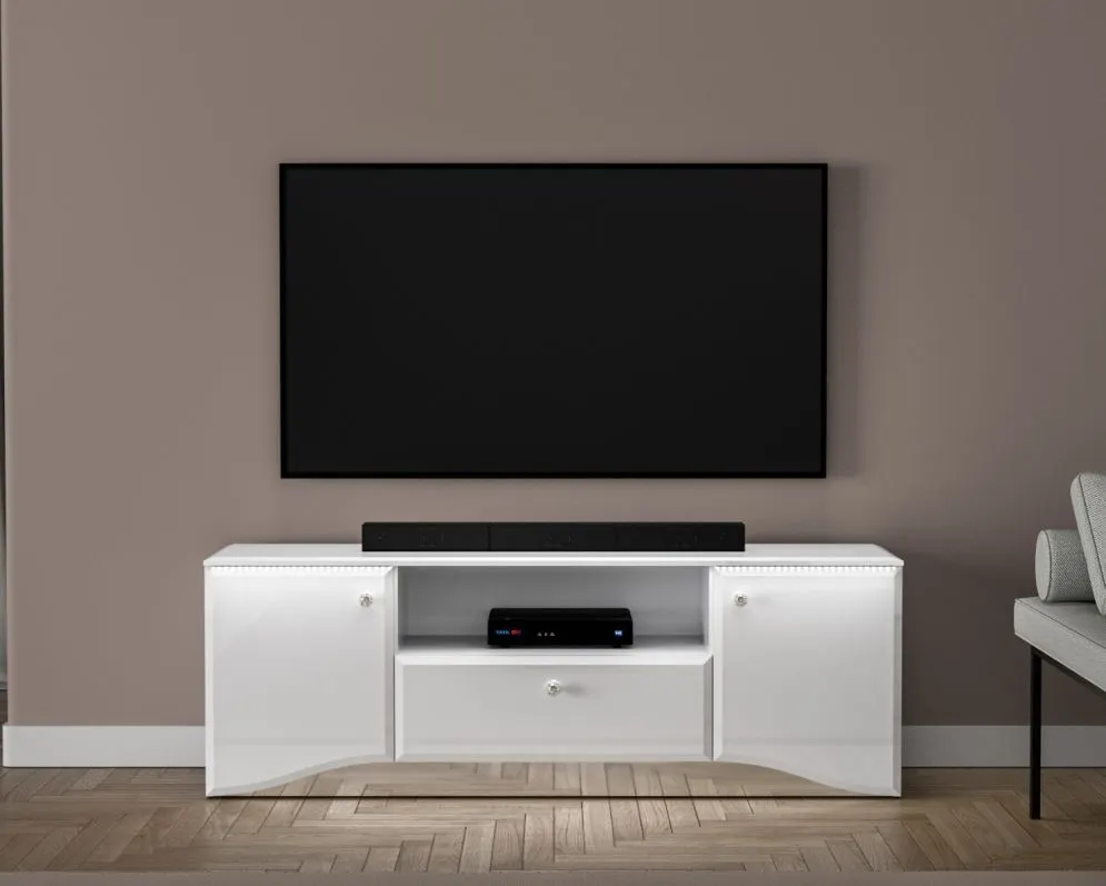 Szafka RTV BLANC 03 1D2S 160 biały połysk I sklep meblowy MIRAT. styl GLAMOUR kolekcja BLANC