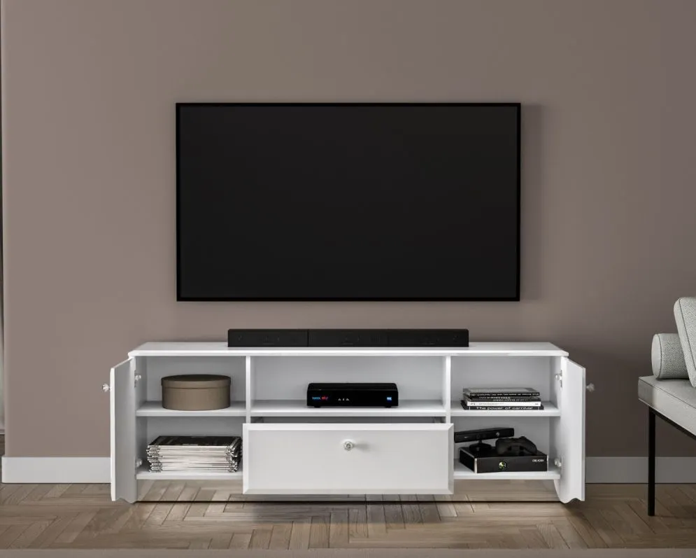 Szafka RTV BLANC 03 1D2S 160 biały połysk I sklep meblowy MIRAT. styl GLAMOUR kolekcja BLANC