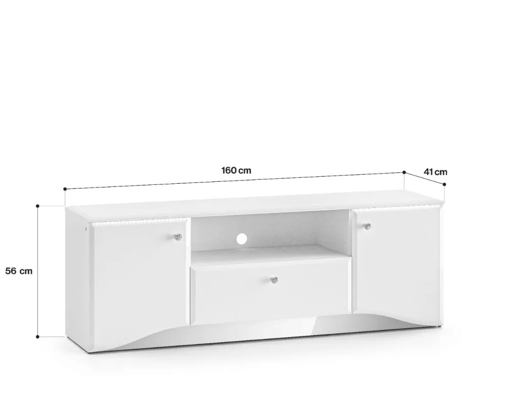 Szafka RTV BLANC 03 1D2S 160 biały połysk I sklep meblowy MIRAT. styl GLAMOUR kolekcja BLANC