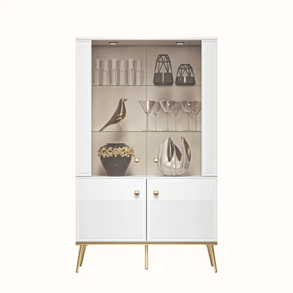 Witryna niska GALENA biały połysk z podświetleniem w stylu glamour I sklep meblowy MIRAT. styl GLAMOUR kolekcja GALENA