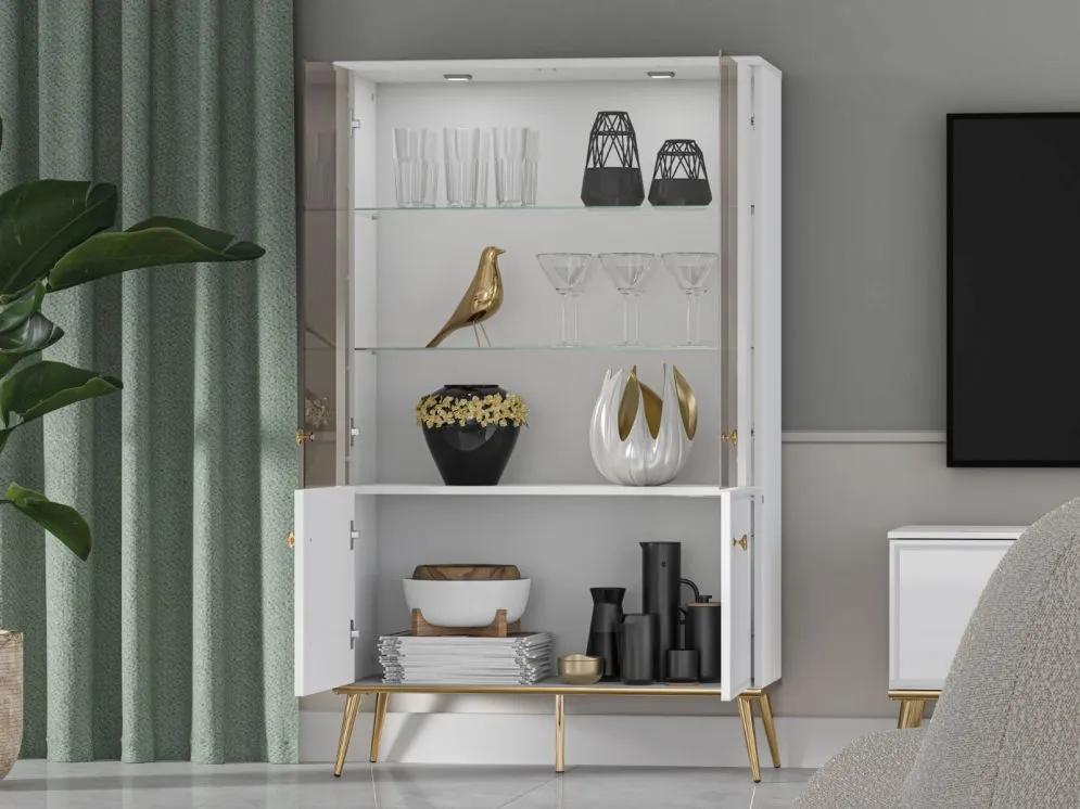 Witryna niska GALENA biały połysk z podświetleniem w stylu glamour I sklep meblowy MIRAT. styl GLAMOUR kolekcja GALENA