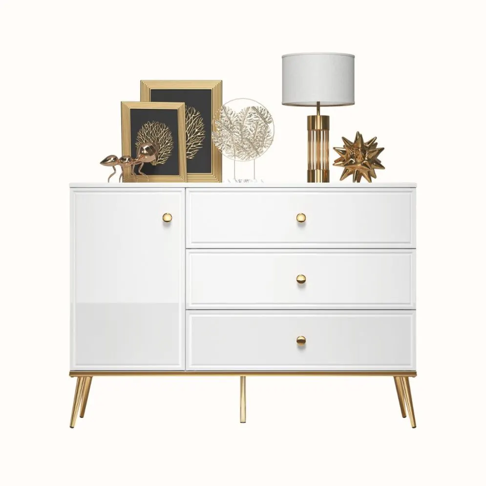 Komoda GALENA 1D3S biały połysk elegancka w stylu glamour I sklep meblowy MIRAT. styl GLAMOUR kolekcja GALENA