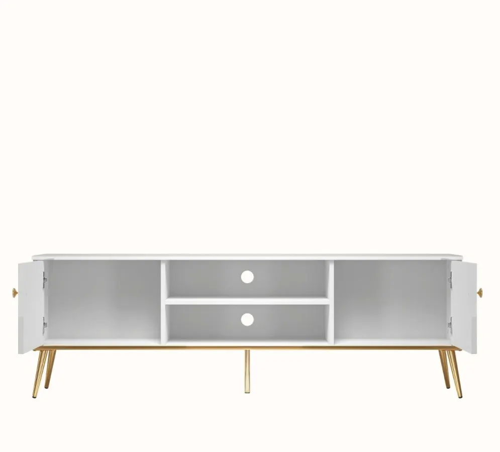 Szafka RTV GALENA 160 biały połysk pod telewizor w stylu glamour I sklep meblowy MIRAT. styl GLAMOUR kolekcja GALENA