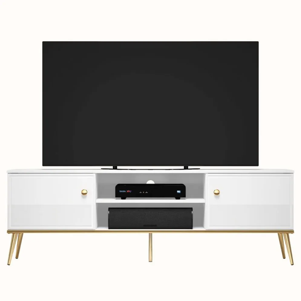 Szafka RTV GALENA 160 biały połysk pod telewizor w stylu glamour I sklep meblowy MIRAT. styl GLAMOUR kolekcja GALENA