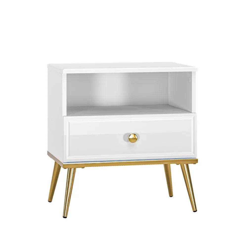 Szafka nocna GALENA biały połysk w stylu glamour do sypialni I sklep meblowy MIRAT. styl GLAMOUR kolekcja GALENA