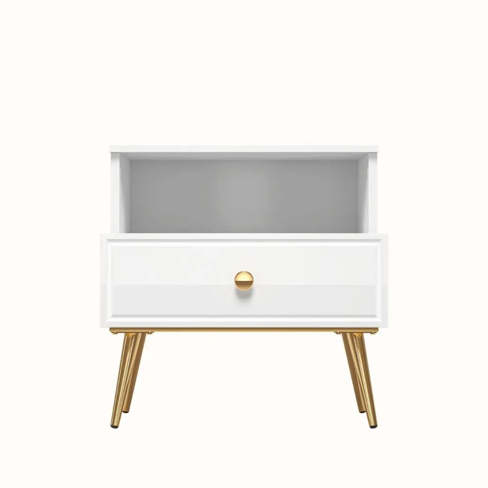 Szafka nocna GALENA biały połysk w stylu glamour do sypialni I sklep meblowy MIRAT. styl GLAMOUR kolekcja GALENA