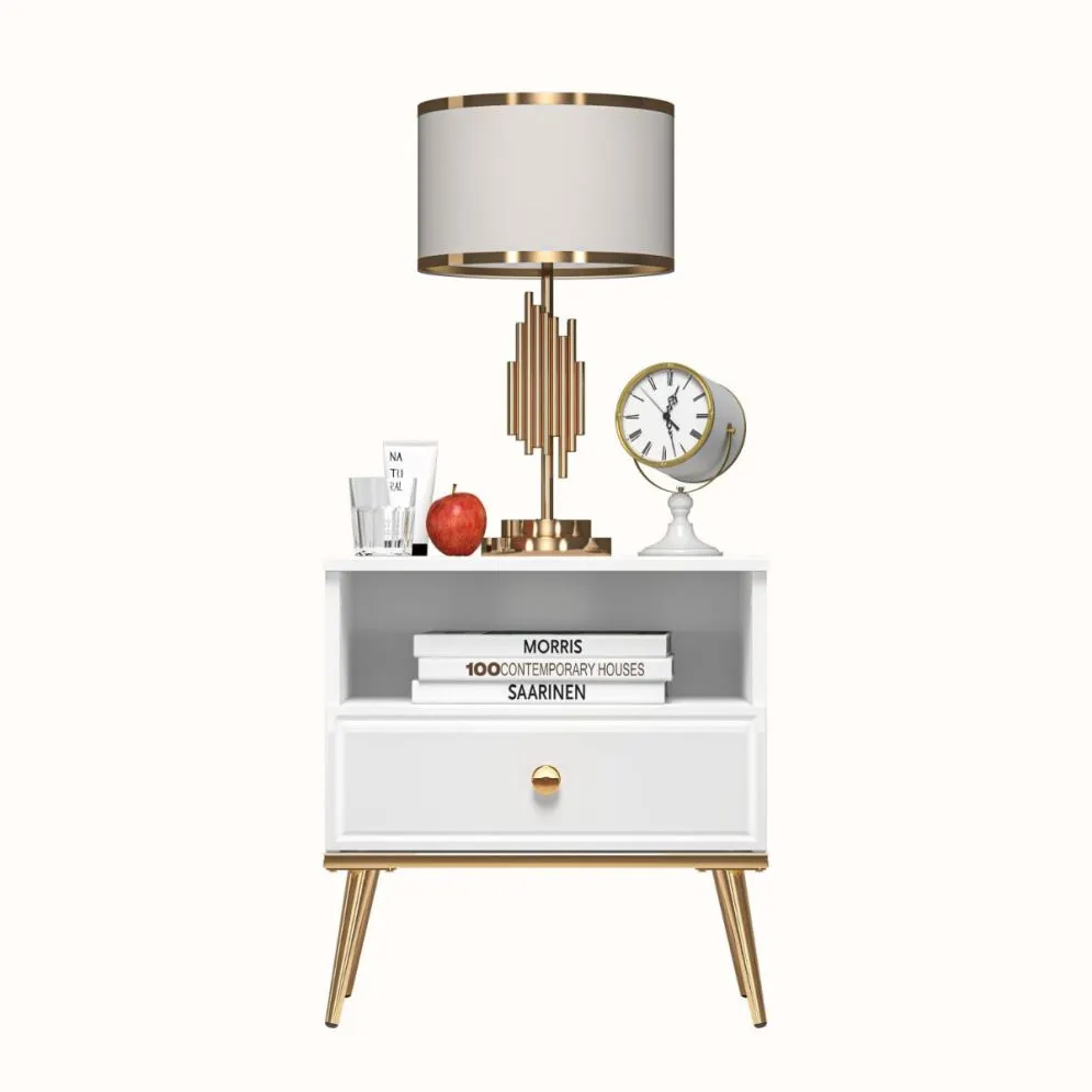 Szafka nocna GALENA biały połysk w stylu glamour do sypialni I sklep meblowy MIRAT. styl GLAMOUR kolekcja GALENA