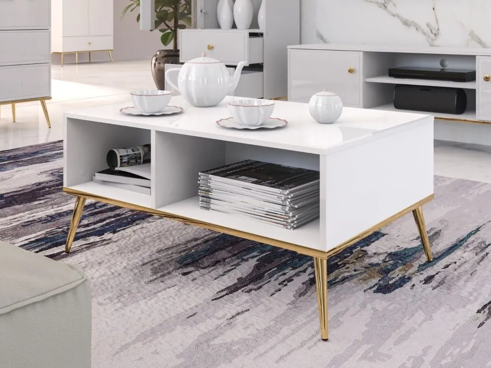 Ława GALENA 90x60 biały połysk z półką do salonu I sklep meblowy MIRAT. styl GLAMOUR kolekcja GALENA