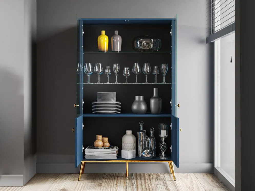 Witryna niska BLU granatowa z cichym domykiem I sklep meblowy MIRAT. styl GLAMOUR kolekcja BLU
