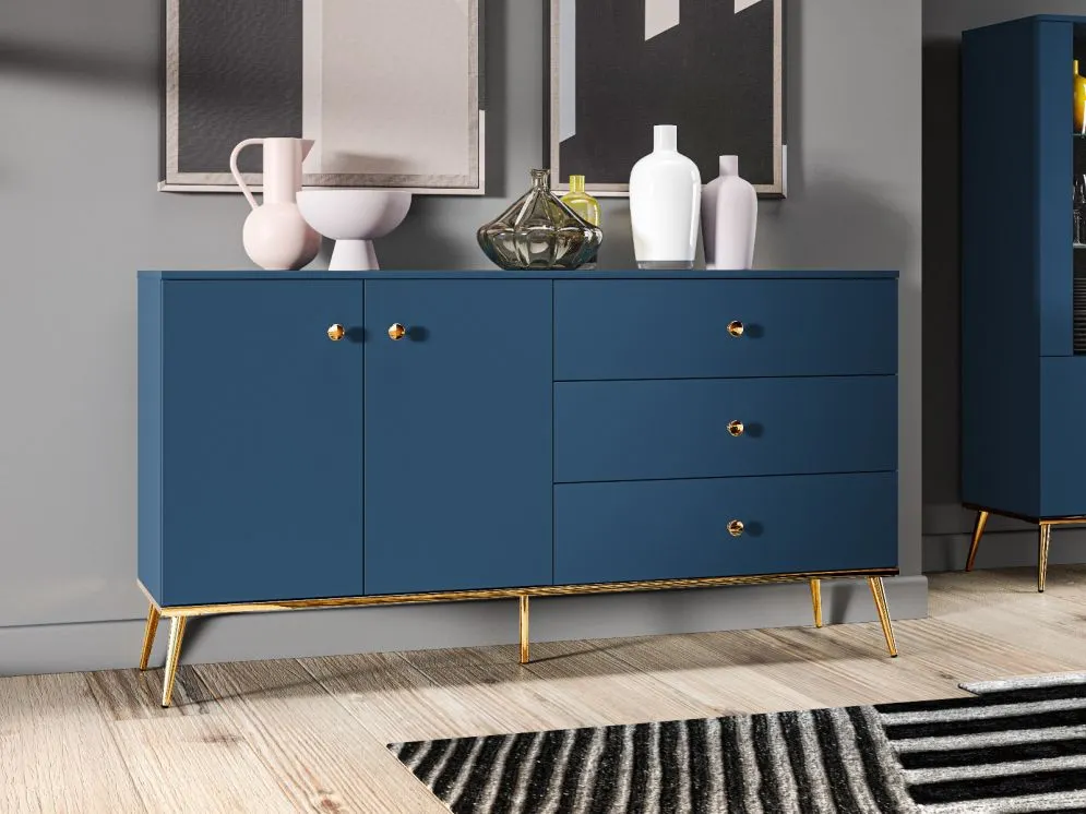 Komoda BLU 2D3S granatowa trzyszufladowa nowoczesna I sklep meblowy MIRAT. styl GLAMOUR kolekcja BLU