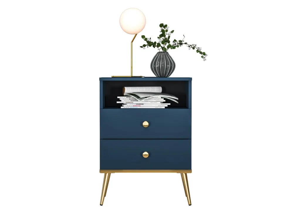 Szafka nocna BLU 2S granatowa dwuszufladowa I sklep meblowy MIRAT. styl GLAMOUR kolekcja BLU