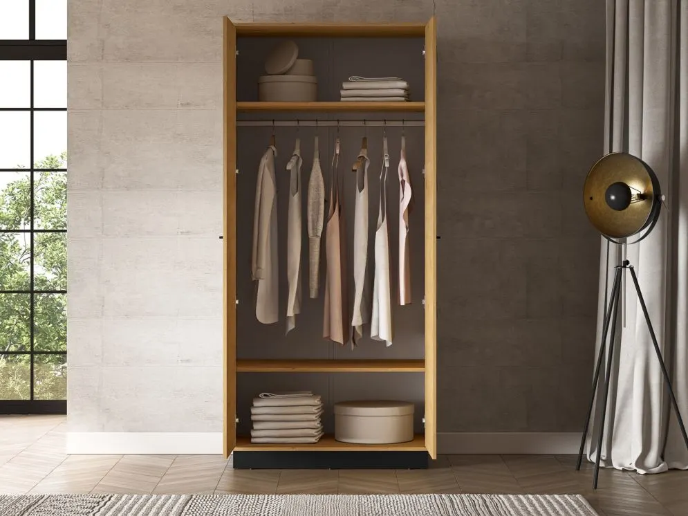 Szafa BRONX 2D 92cm dąb/czarna dwudrzwiowa I sklep meblowy MIRAT. styl SKANDYNAWSKI