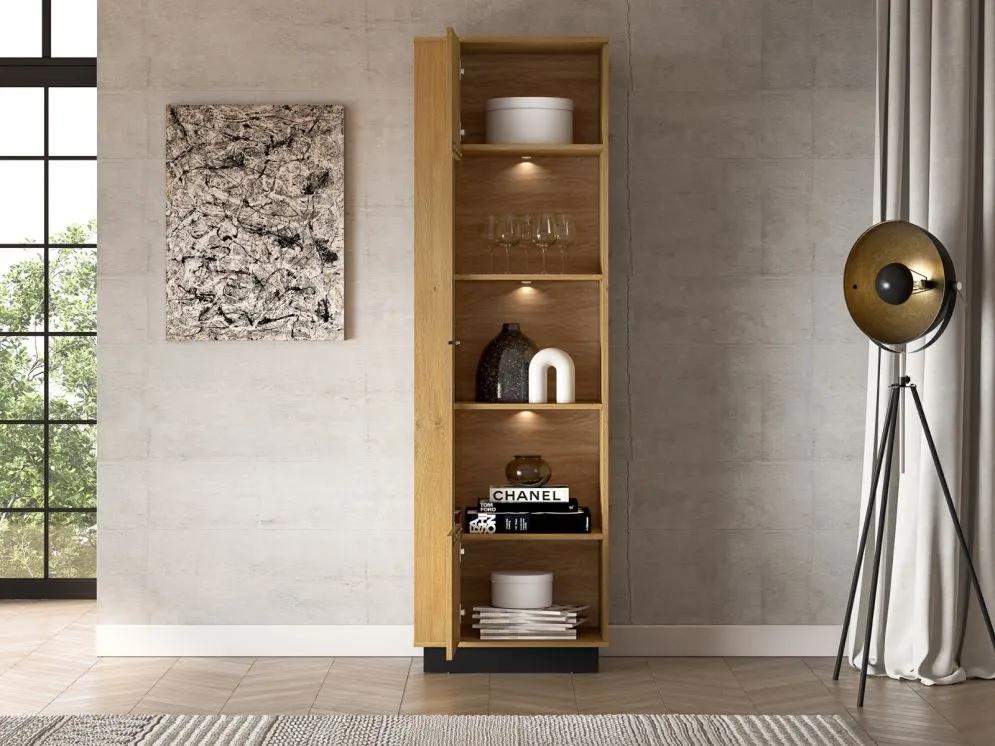 Witryna BRONX 1D 60cm dąb/czarna przeszklona I sklep meblowy MIRAT. styl SKANDYNAWSKI