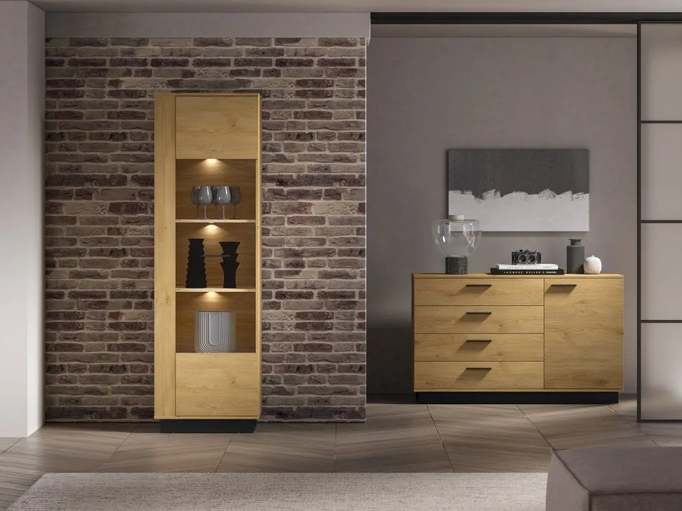 Witryna BRONX 1D 60cm dąb/czarna przeszklona I sklep meblowy MIRAT. styl SKANDYNAWSKI