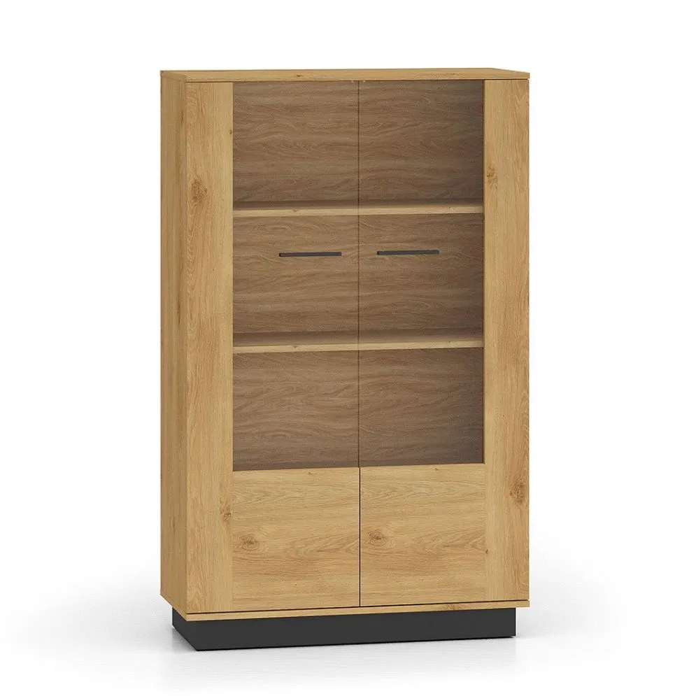 Witryna niska BRONX 2D 92cm dąb/czarna dwudrzwiowa I sklep meblowy MIRAT. styl SKANDYNAWSKI