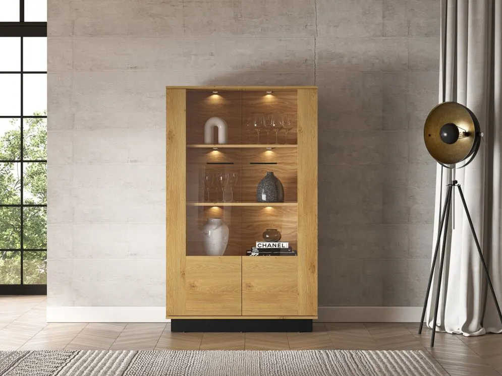 Witryna niska BRONX 2D 92cm dąb/czarna dwudrzwiowa I sklep meblowy MIRAT. styl SKANDYNAWSKI