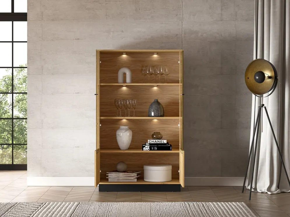 Witryna niska BRONX 2D 92cm dąb/czarna dwudrzwiowa I sklep meblowy MIRAT. styl SKANDYNAWSKI