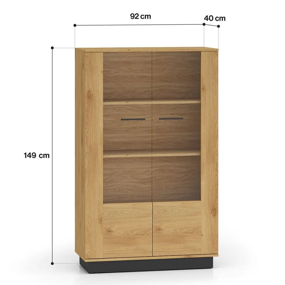 Witryna niska BRONX 2D 92cm dąb/czarna dwudrzwiowa I sklep meblowy MIRAT. styl SKANDYNAWSKI