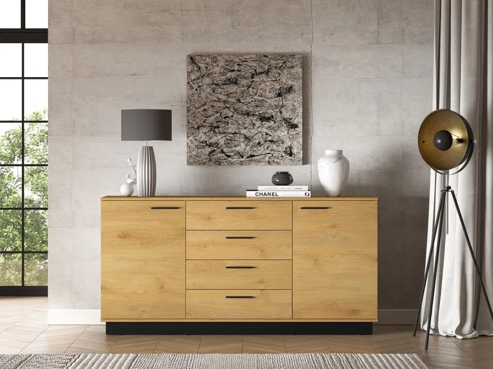 Komoda BRONX 2D4S 170cm dąb/czarna z szufladami I sklep meblowy MIRAT. styl SKANDYNAWSKI