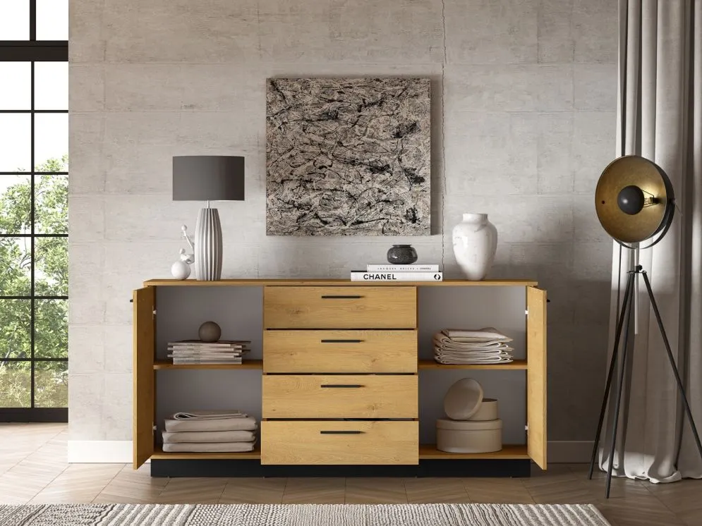 Komoda BRONX 2D4S 170cm dąb/czarna z szufladami I sklep meblowy MIRAT. styl SKANDYNAWSKI