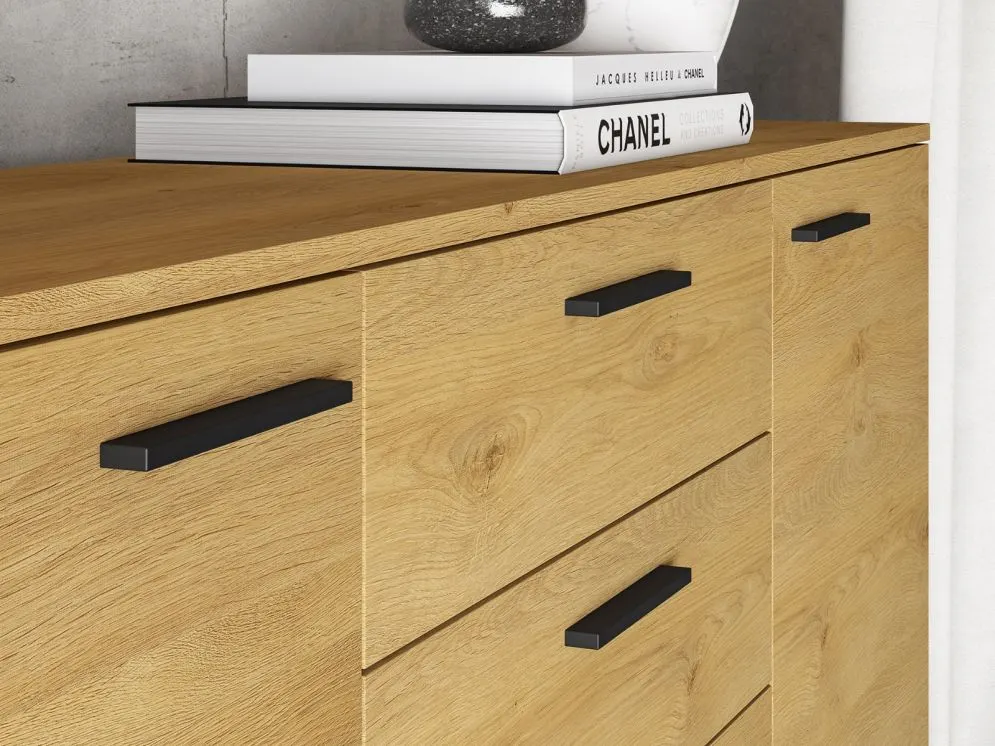 Komoda BRONX 2D4S 170cm dąb/czarna z szufladami I sklep meblowy MIRAT. styl SKANDYNAWSKI