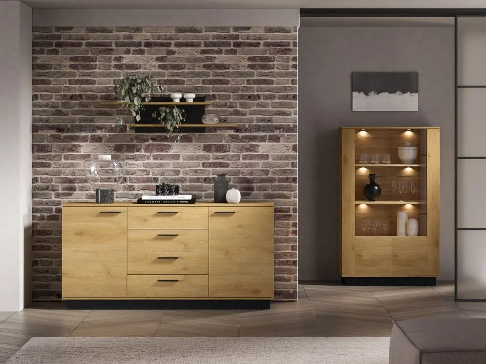 Półka wisząca BRONX 115cm dąb/czarna do salonu I sklep meblowy MIRAT. styl LOFT, SKANDYNAWSKI kolekcja BRONX