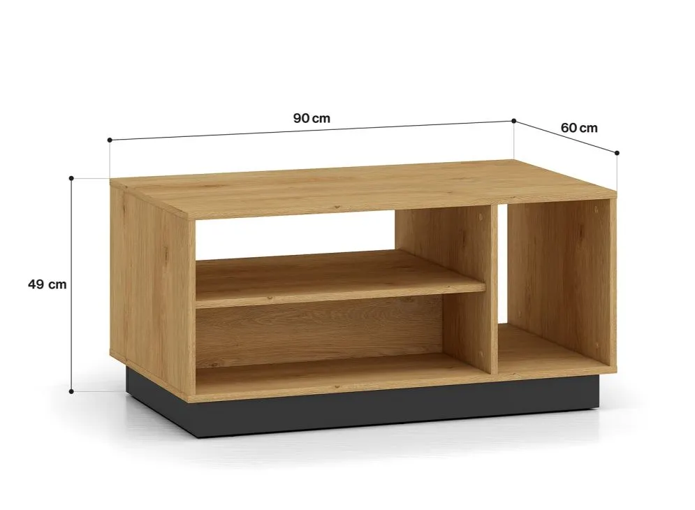 Stolik kawowy BRONX 90cm dąb/czarny z otwartymi półkami I sklep meblowy MIRAT. styl SKANDYNAWSKI kolekcja BRONX