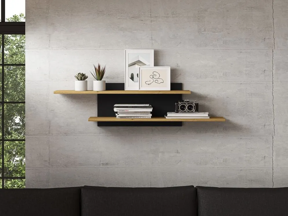 Półka wisząca BRONX 115cm dąb/czarna do salonu I sklep meblowy MIRAT. styl LOFT, SKANDYNAWSKI kolekcja BRONX