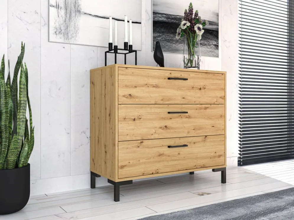 Komoda NIKOLA 3S dąb artisan w stylu loft I sklep meblowy MIRAT. styl LOFT kolekcja NIKOLA