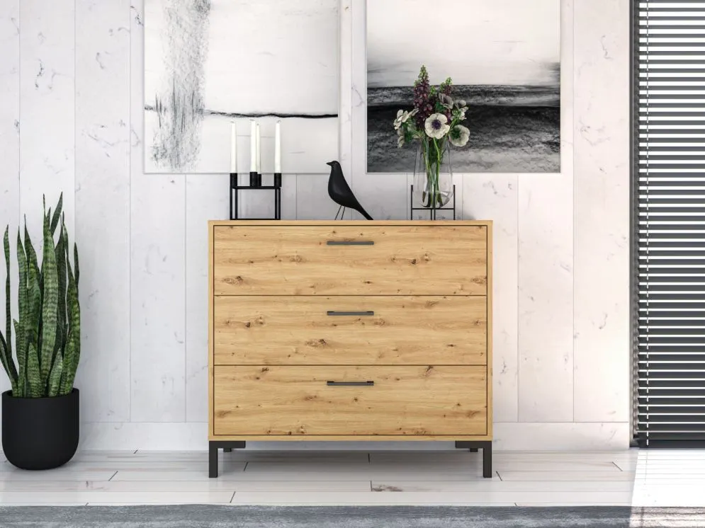 Komoda NIKOLA 3S dąb artisan w stylu loft I sklep meblowy MIRAT. styl LOFT kolekcja NIKOLA